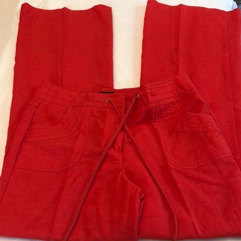 Sharagano Red Drawstring Ramie Blend Pants Size 4